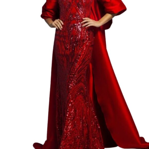 NWT Jovani 38746 Satin Formal Gown Red/Dark Red Size 16 - Picture 2 of 6